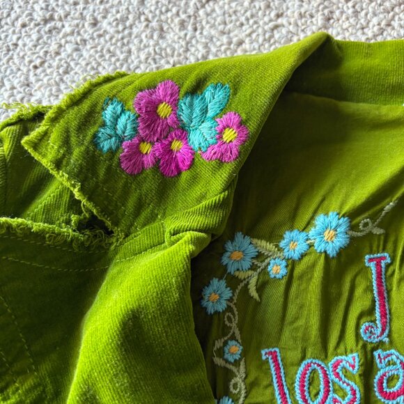 Johnny Was M Green Corduroy Embroidered Jacket Wearable Art Birds Heart - Picture 6 of 15